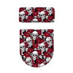 Red Peony Skull Pattern Print Toilet Lid And Tank Cover Set