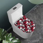 Red Peony Skull Pattern Print Toilet Lid Cover