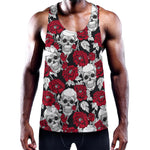 Red Peony Skull Pattern Print Training Tank Top