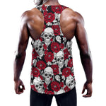 Red Peony Skull Pattern Print Training Tank Top