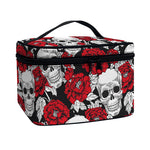 Red Peony Skull Pattern Print Travel Makeup Bag