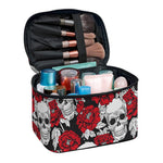 Red Peony Skull Pattern Print Travel Makeup Bag