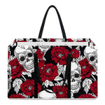 Red Peony Skull Pattern Print Utility Tote Bag