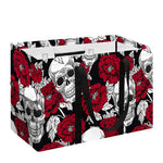 Red Peony Skull Pattern Print Utility Tote Bag