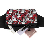 Red Peony Skull Pattern Print Waist Bag