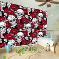 Red Peony Skull Pattern Print Wall Sticker