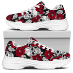 Red Peony Skull Pattern Print White Chunky Shoes