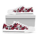 Red Peony Skull Pattern Print White Low Top Sneakers