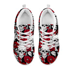 Red Peony Skull Pattern Print White Running Shoes