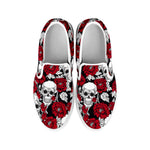 Red Peony Skull Pattern Print White Slip On Sneakers