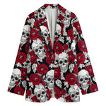 Red Peony Skull Pattern Print Women's Blazer