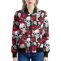 Red Peony Skull Pattern Print Women's Bomber Jacket