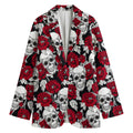 Red Peony Skull Pattern Print Women's Cotton Blazer