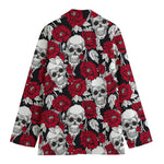 Red Peony Skull Pattern Print Women's Cotton Blazer