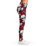 Red Peony Skull Pattern Print Women's Leggings