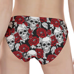 Red Peony Skull Pattern Print Women's Panties