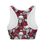 Red Peony Skull Pattern Print Women's Sports Bra