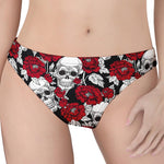 Red Peony Skull Pattern Print Women's Thong