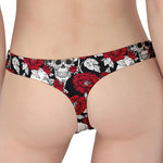 Red Peony Skull Pattern Print Women's Thong