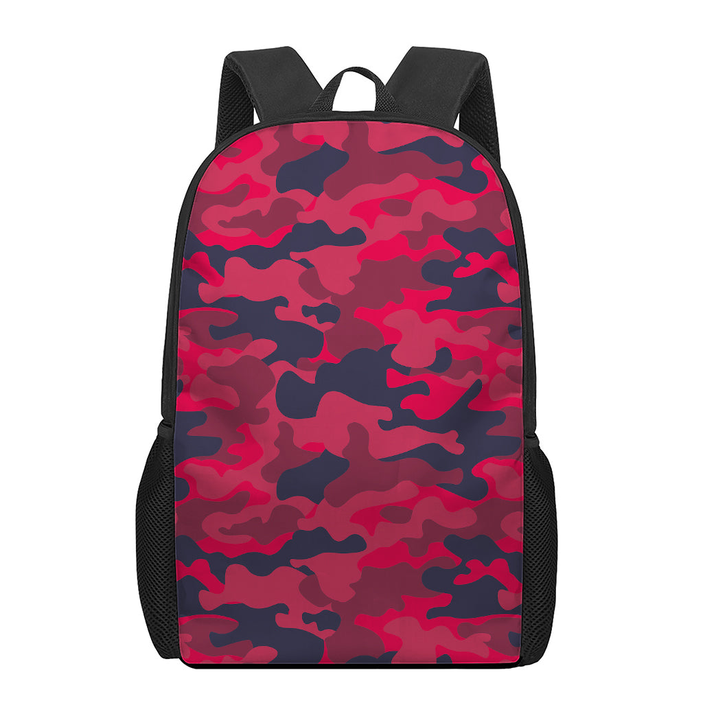 Red Pink And Black Camouflage Print 17 Inch Backpack