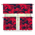 Red Pink And Black Camouflage Print 3 Piece Kitchen Curtains