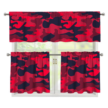 Red Pink And Black Camouflage Print 3 Piece Kitchen Curtains