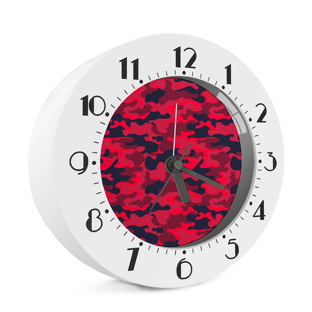 Red Pink And Black Camouflage Print Alarm Clock