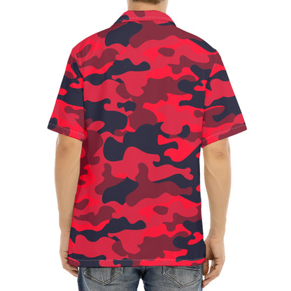 Red Pink And Black Camouflage Print Aloha Shirt