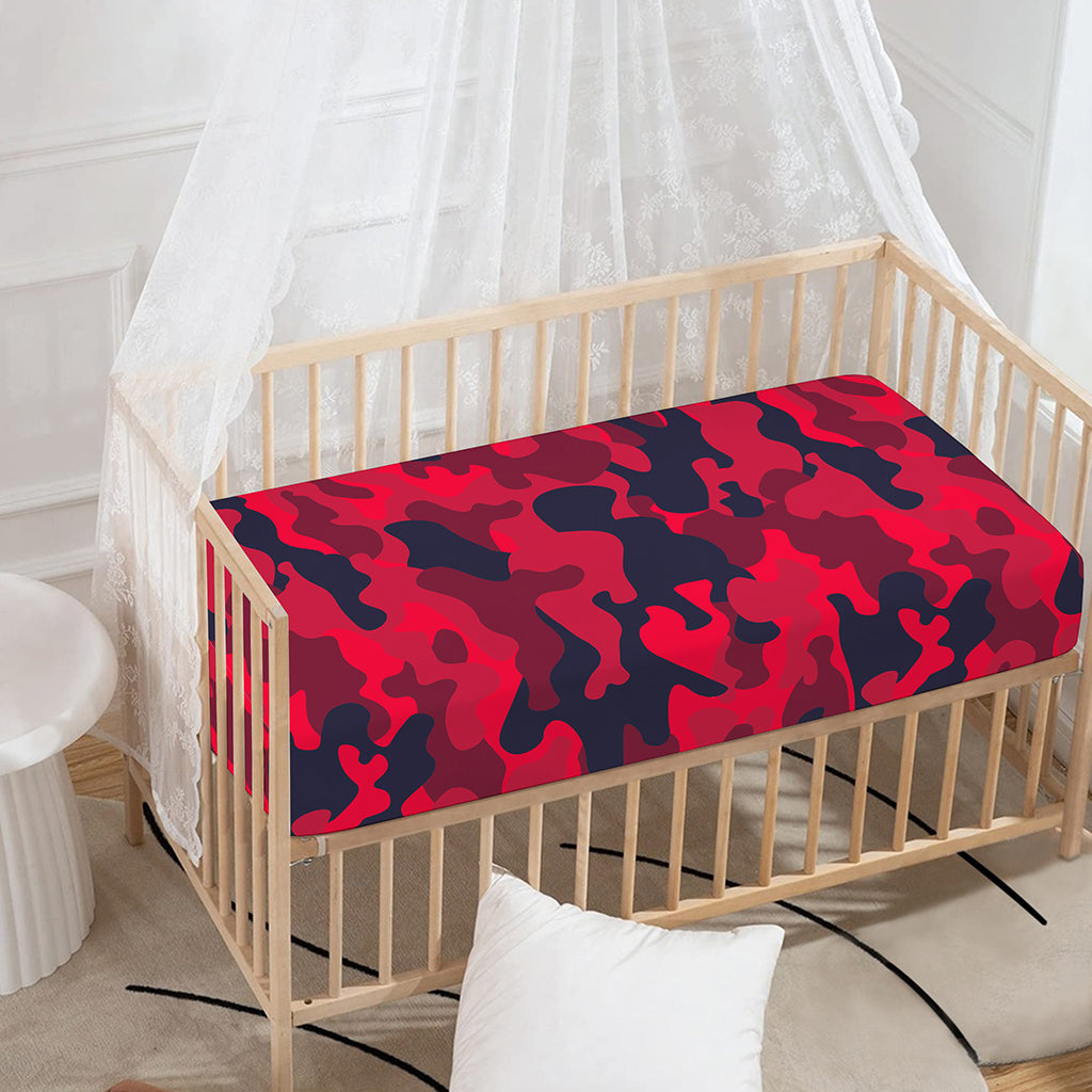 Red Pink And Black Camouflage Print Baby Crib Sheet