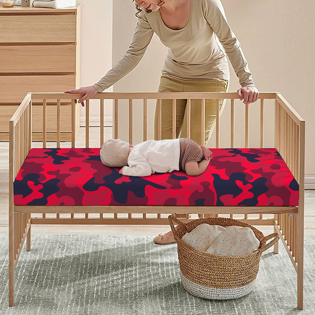 Red Pink And Black Camouflage Print Baby Crib Sheet