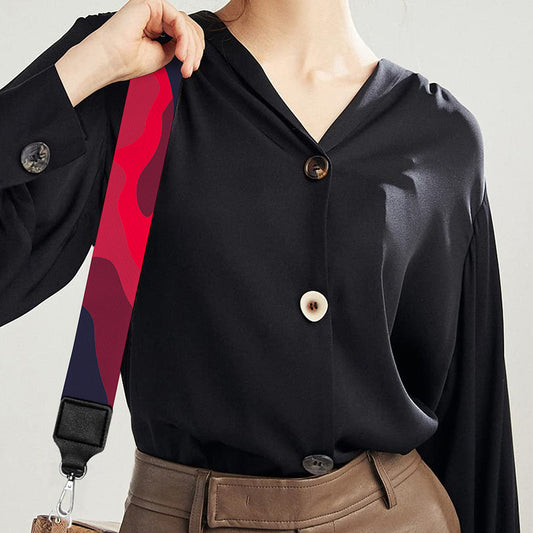 Red Pink And Black Camouflage Print Bag Strap