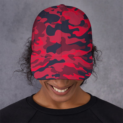 Red Pink And Black Camouflage Print Baseball Cap
