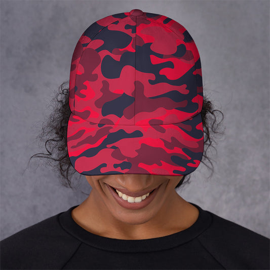 Red Pink And Black Camouflage Print Baseball Cap
