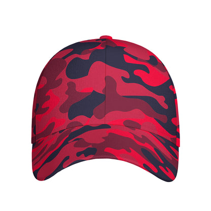 Red Pink And Black Camouflage Print Baseball Cap