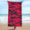 Red Pink And Black Camouflage Print Beach Towel