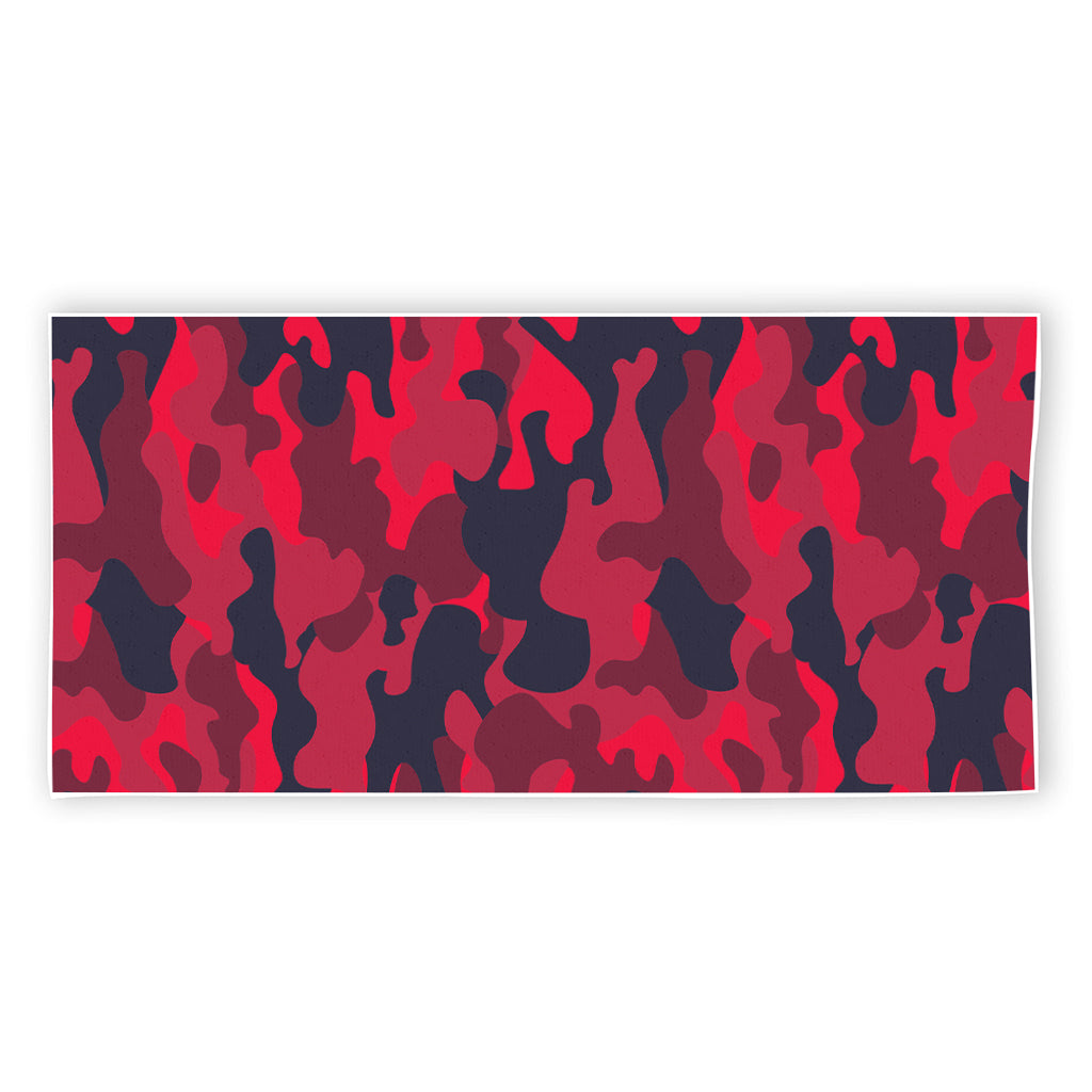 Red Pink And Black Camouflage Print Beach Towel