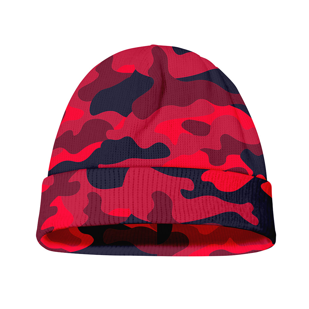 Red Pink And Black Camouflage Print Beanie