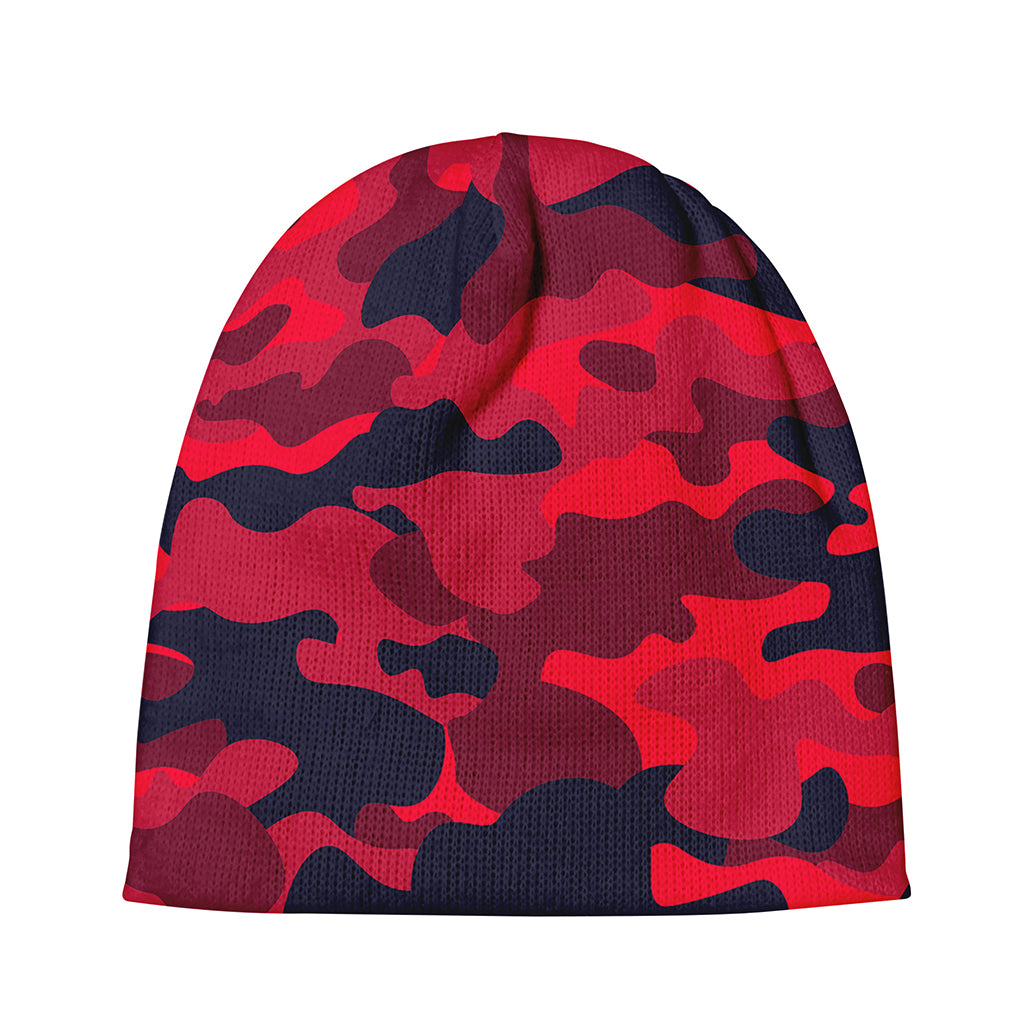 Red Pink And Black Camouflage Print Beanie