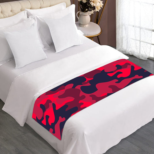 Red Pink And Black Camouflage Print Bed Runner