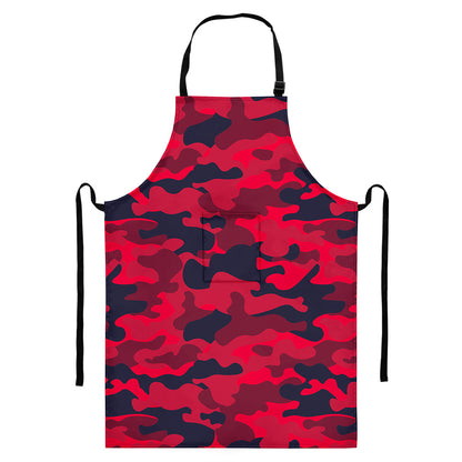 Red Pink And Black Camouflage Print Bib Apron With Pocket