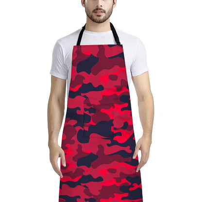 Red Pink And Black Camouflage Print Bib Apron With Pocket