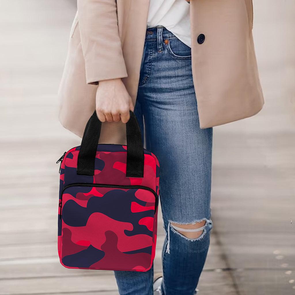Red Pink And Black Camouflage Print Bible Tote Bag