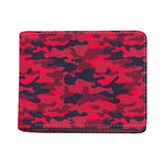 Red Pink And Black Camouflage Print Bifold Wallet