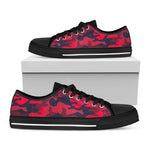 Red Pink And Black Camouflage Print Black Low Top Sneakers