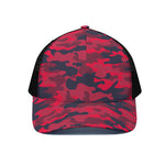 Red Pink And Black Camouflage Print Black Mesh Trucker Cap