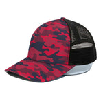 Red Pink And Black Camouflage Print Black Mesh Trucker Cap