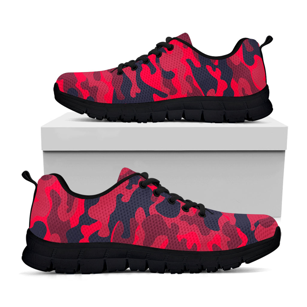 Red Pink And Black Camouflage Print Black Running Shoes