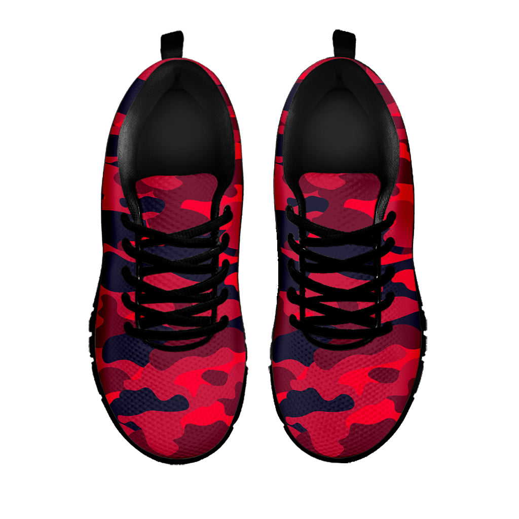 Red Pink And Black Camouflage Print Black Running Shoes