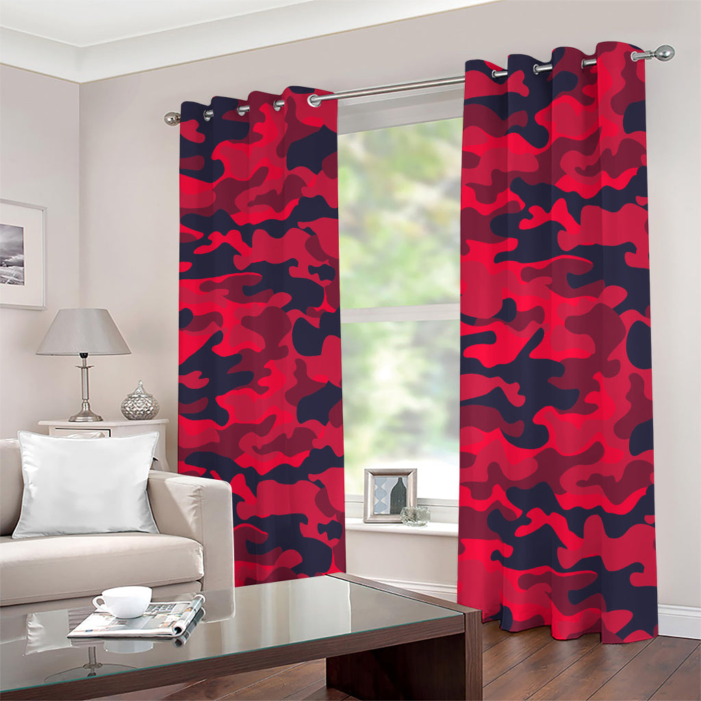 Red Pink And Black Camouflage Print Blackout Grommet Curtains