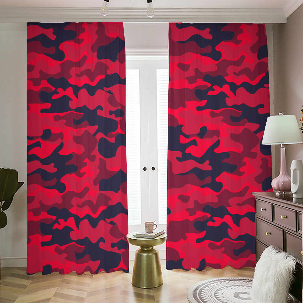 Red Pink And Black Camouflage Print Blackout Pencil Pleat Curtains